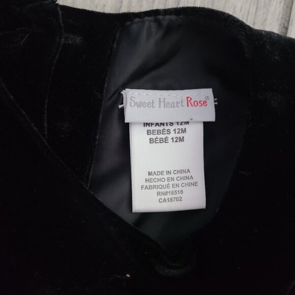 Sweet Heart Rose infant girls black and white formal velvet winter dress sz 12M - Picture 6 of 10